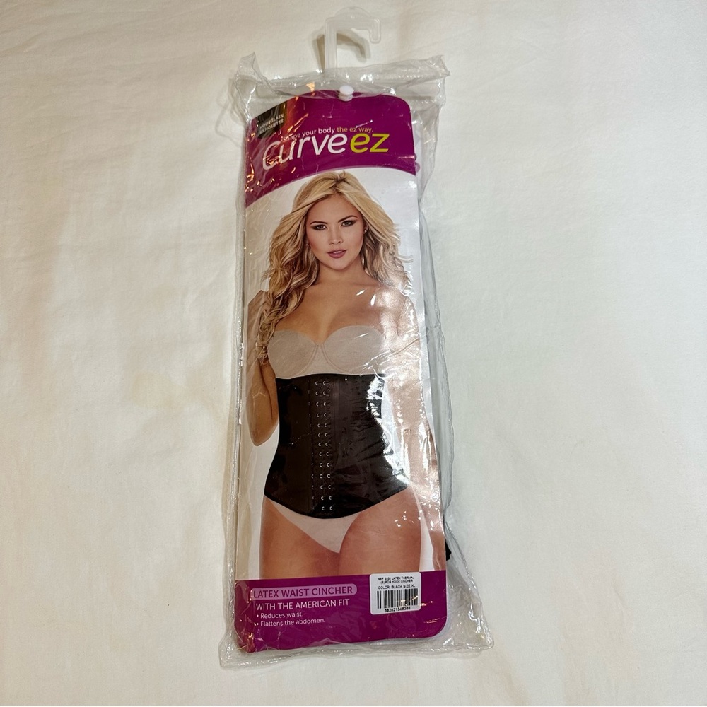 Curveez Black Latex Waist Cincher Shaper XL Slimming Goth Vamp Witchy